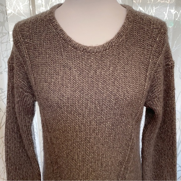 HELMUT LANG BROWN ALPACA WOOL CHUNKY KNIT ROUND NECK SWEATER - Picture 2 of 9